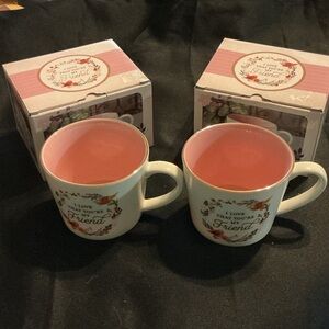 NEW Religious Friendship Floral Accent Mugs - Pink Interior (Set of 2)